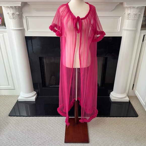 Vintage Hot Pink Nightgown & Bernette Sheer Robe Peignoir Set – Medium - Picture 12 of 16